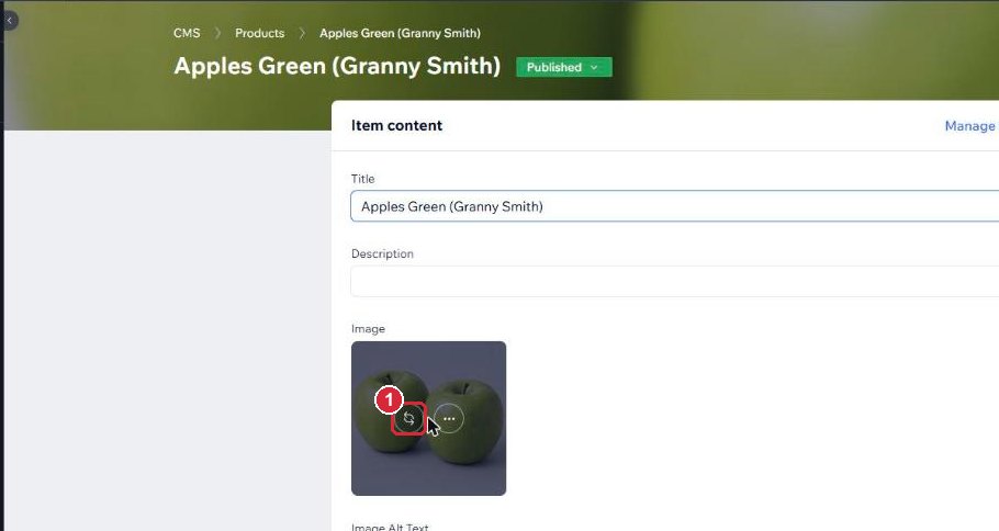 The replace icon that appears on a product photo